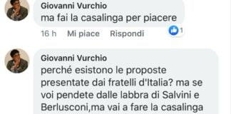Commento sotto post facebook di Giorgia Meloni di Vurchio (PD): è polemica