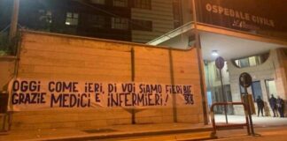 Covid: l’omaggio degli ultras andriesi ai sanitari del “Bonomo”