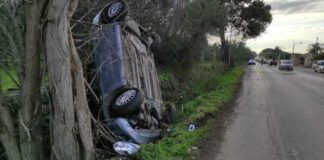 Grave incidente in via Canosa, auto ribaltata: in codice rosso un 23enne andriese