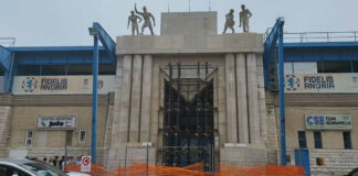 Due anni fa si staccava una lastra di pietra dal portale monumentale dello Stadio di Andria