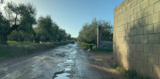 Strade tinte di rosso e buche come crateri: gravi disagi per gli agricoltori in via Vecchia Barletta